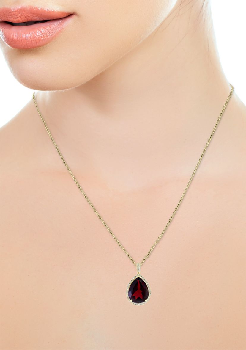 1/5 ct. t.w. Diamond and 7.65 ct. t.w. Garnet Pendant Necklace in 14K Yellow Gold 