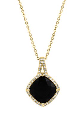 Effy 14K Yellow Gold Diamond, Onyx Pendant