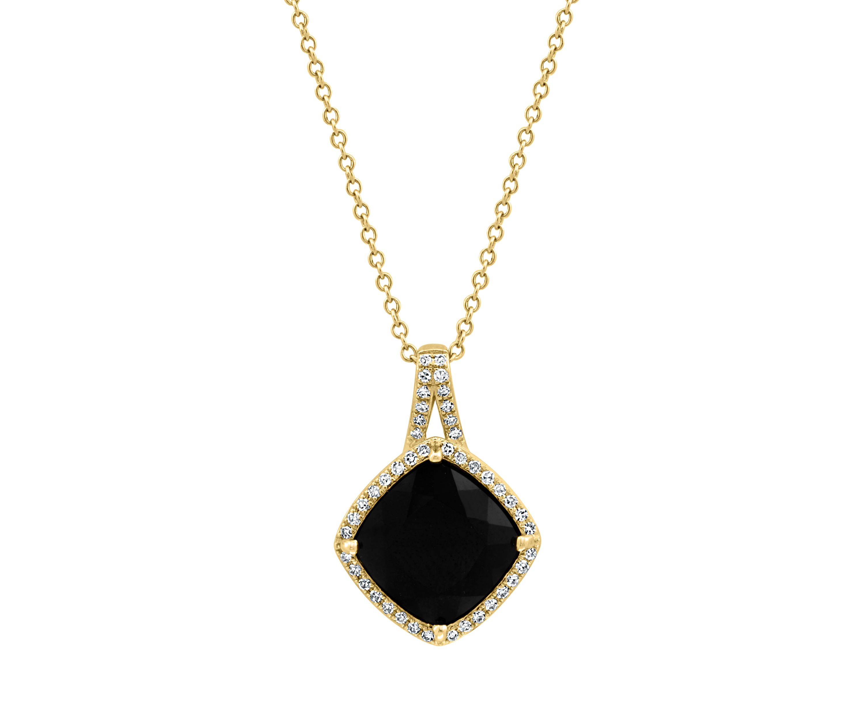 14K Yellow Gold Diamond, Onyx Pendant