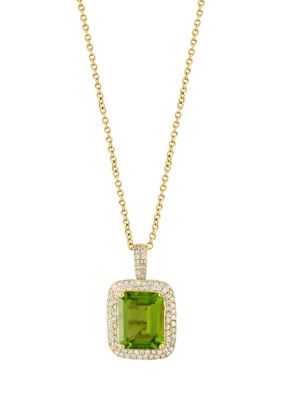 Effy 1/3 Ct. T.w. Diamond And Peridot Pendant Necklace In 14K Yellow Gold