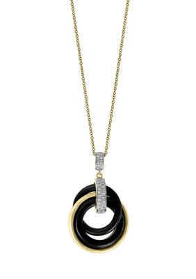 Effy 1/8 Ct. T.w. Diamond And 4.6 Ct. T.w. Onyx Necklace In 14K Gold