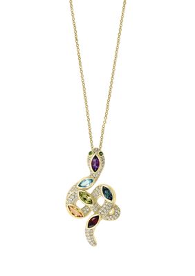 Effy 3/8 Ct. T.w. Diamond And Multi Stone Pendant Necklace In 14K Yellow Gold, 16 In -  0617892738890