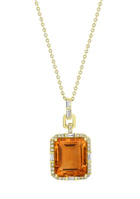Effy 1/4 Ct. T.w. Diamond And 7.25 Ct. T.w. Citrine Pendant Necklace In 14K Yellow Gold, 16 In -  0617892764561