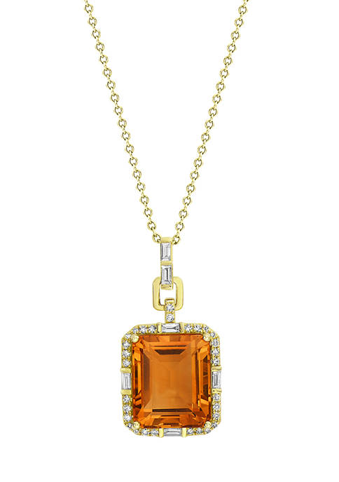 1/4 ct. t.w. Diamond and 7.25 ct. t.w. Citrine Pendant Necklace in 14K Yellow Gold