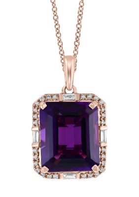 Effy 1/5 Ct. T.w. Diamond And 5.74 Ct. T.w. Amethyst Pendant Necklace In 14K Yellow Gold