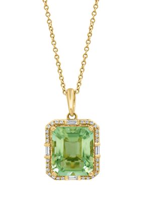 Effy 14K Yellow Gold Diamond And Green Amethyst Pendant Necklace
