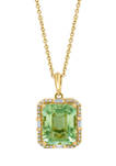 14K Yellow Gold Diamond and Green Amethyst Pendant Necklace