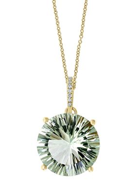 Effy 9.78 Ct. T.w. Green Amethyst And 1/10 Ct. T.w. Diamond Accent Pendant Necklace In 14K Yellow Gold