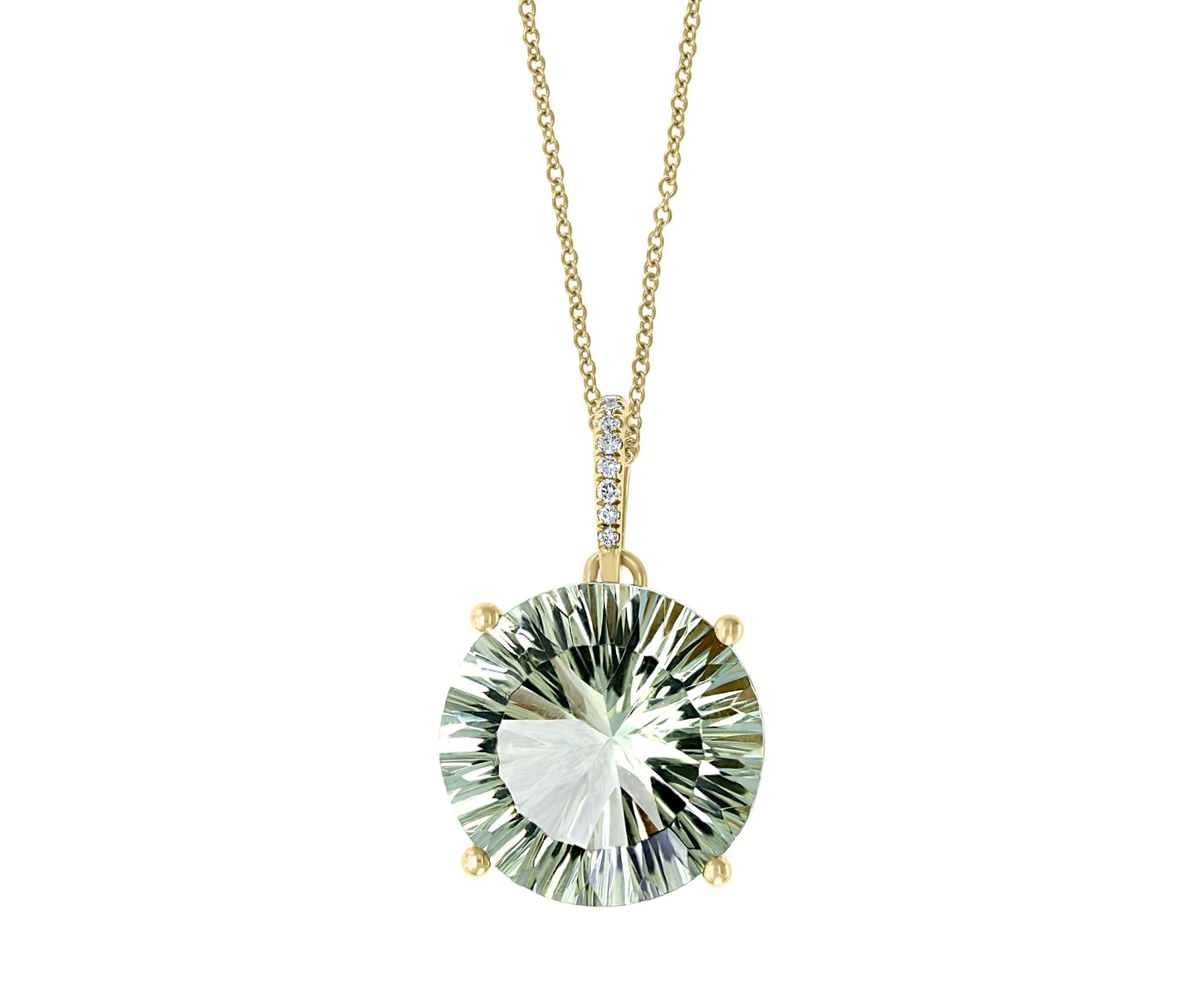 9.78 ct. t.w. Green Amethyst and 1/10 ct. t.w. Diamond Accent Pendant Necklace in 14K Yellow Gold 