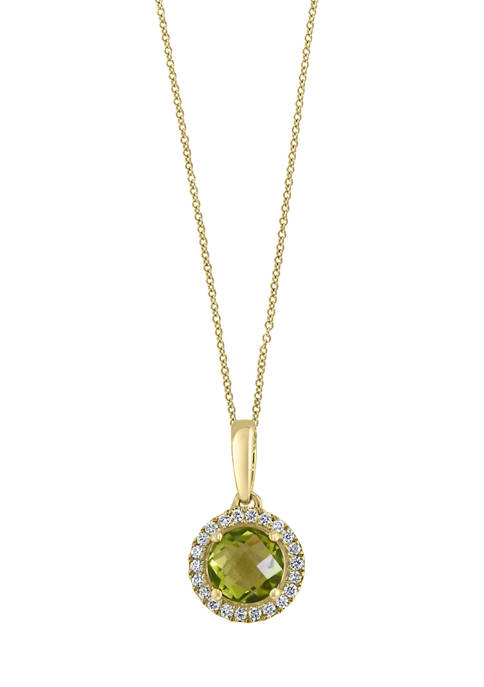 1/10 ct. tw. Diamond and 1 ct. t.w. Peridot Pendant Necklace in 14K Yellow Gold