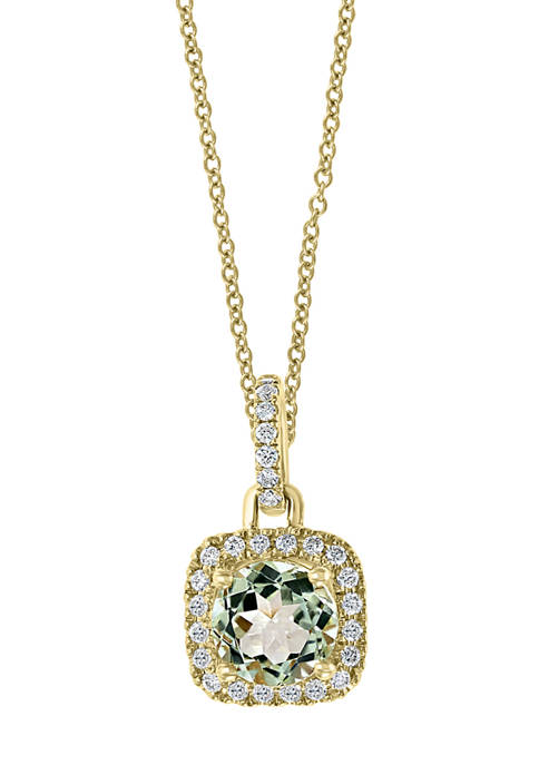 1/6 ct. t.w. Diamond and 7/8 ct. t.w. Green Amethyst Pendant Necklace in 14K Yellow Gold