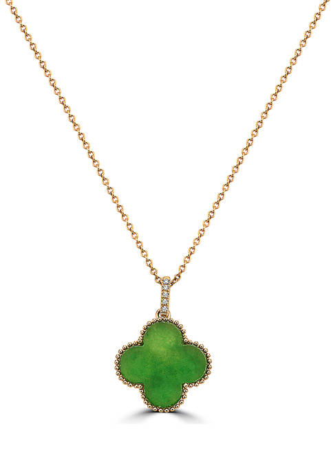 1/10 ct. t.w. Diamond and 3.2 ct. t.w. Green Jade Pendant Necklace in 14K Yellow Gold 