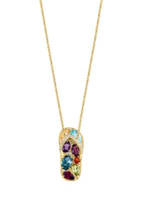 Effy 1/10 ct. t.w. Diamond, Amethyst, Blue Topaz, London Blue Topaz, Citrine, Madera Citrine, Rhodolite, and Peridot Pendant Necklace in 14K Yellow