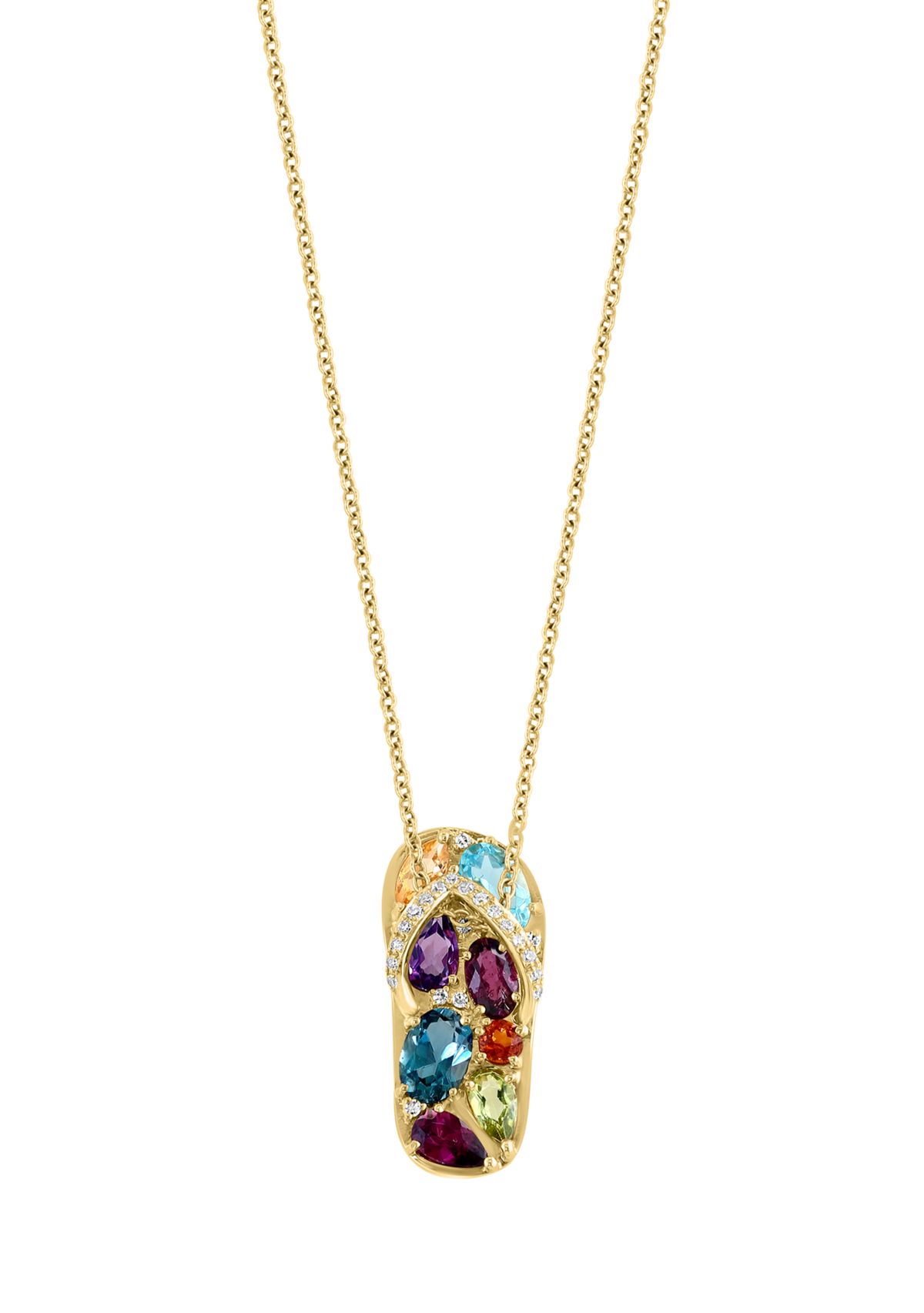 1/10 ct. t.w. Diamond, Amethyst, Blue Topaz, London Blue Topaz, Citrine, Madera Citrine, Rhodolite, and Peridot Pendant Necklace in 14K Yellow Gold