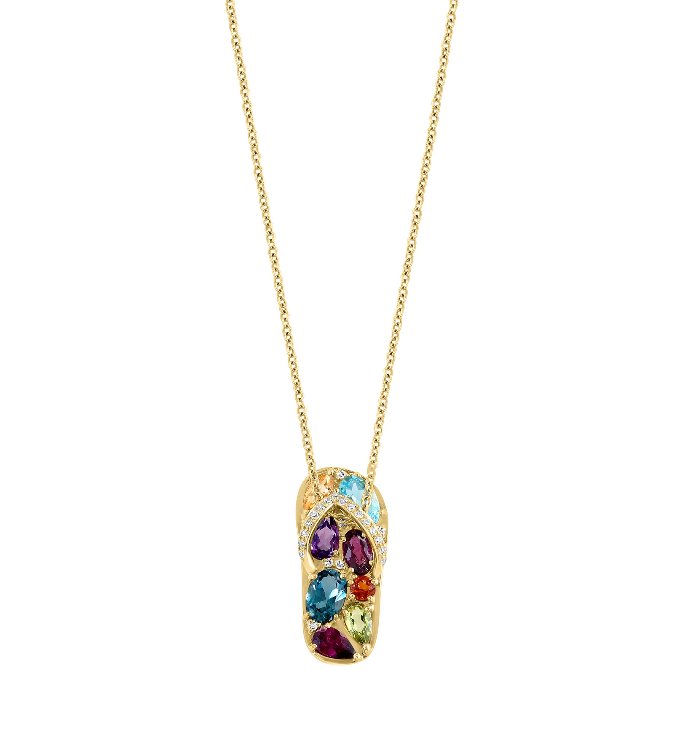 1/10 ct. t.w. Diamond, Amethyst, Blue Topaz, London Blue Topaz, Citrine, Madera Citrine, Rhodolite, and Peridot Pendant Necklace in 14K Yellow Gold