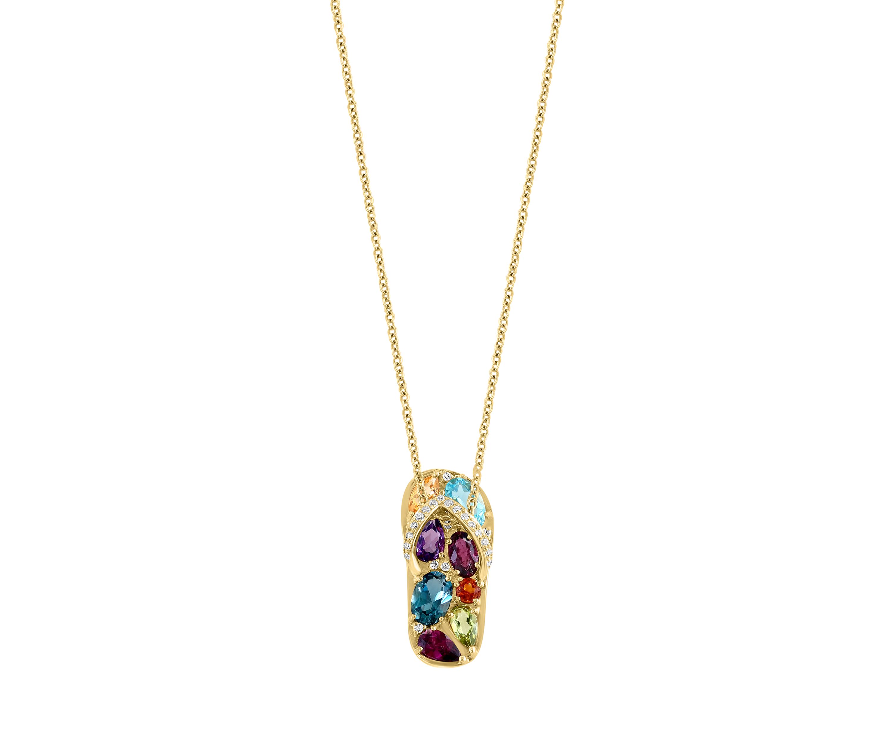 1/10 ct. t.w. Diamond, Amethyst, Blue Topaz, London Blue Topaz, Citrine, Madera Citrine, Rhodolite, and Peridot Pendant Necklace in 14K Yellow Gold