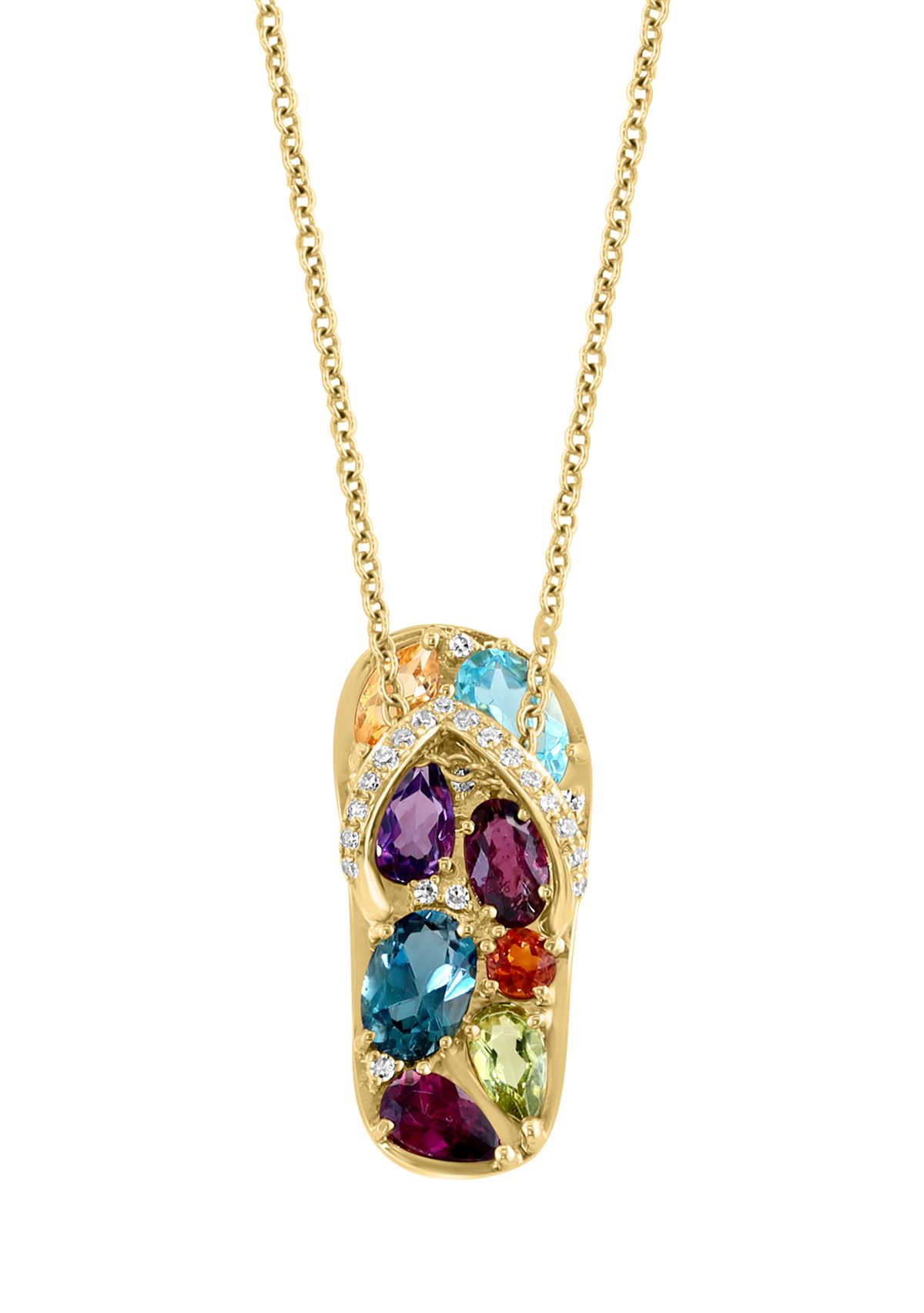 1/10 ct. t.w. Diamond, Amethyst, Blue Topaz, London Blue Topaz, Citrine, Madera Citrine, Rhodolite, and Peridot Pendant Necklace in 14K Yellow Gold