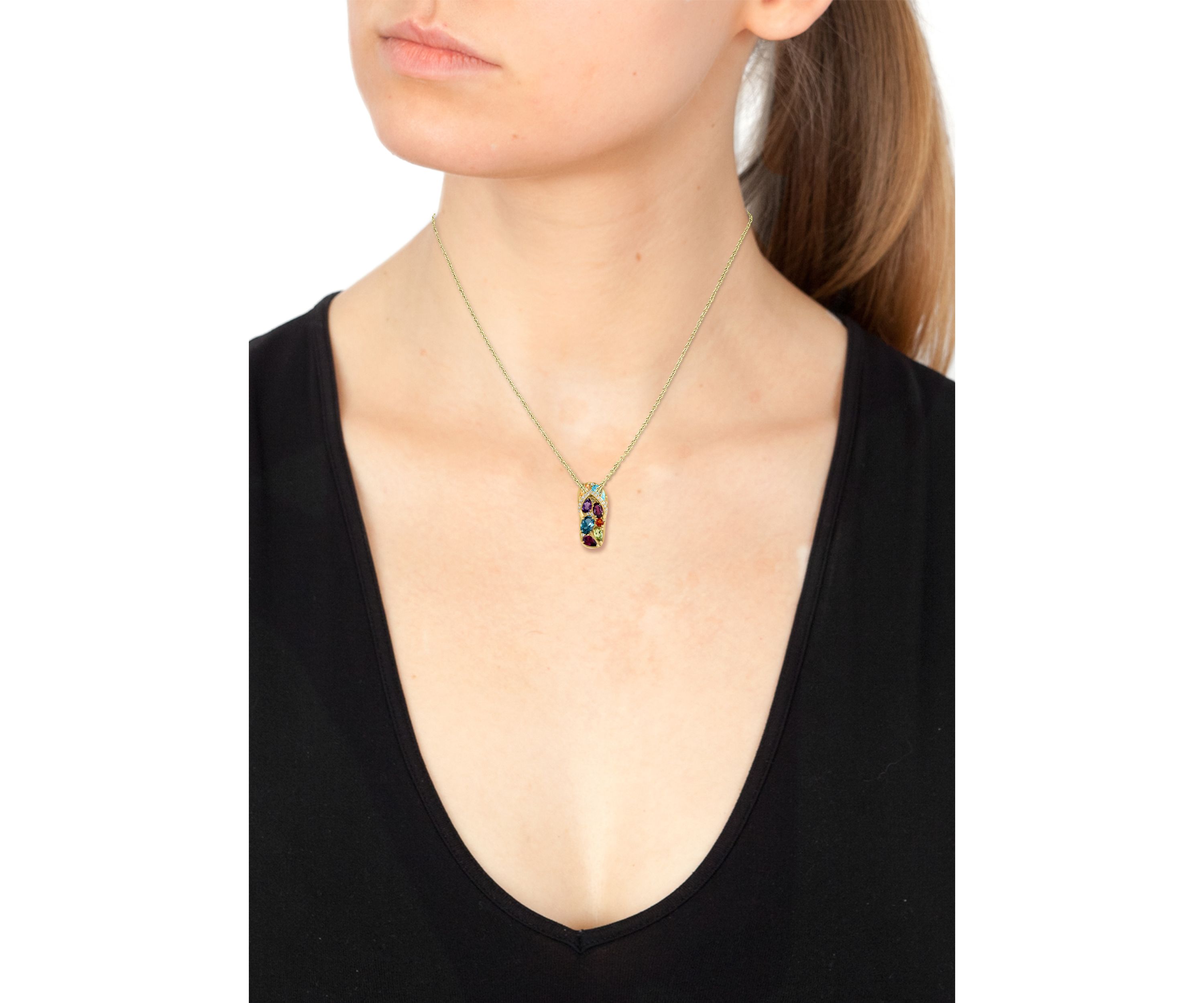 1/10 ct. t.w. Diamond, Amethyst, Blue Topaz, London Blue Topaz, Citrine, Madera Citrine, Rhodolite, and Peridot Pendant Necklace in 14K Yellow Gold
