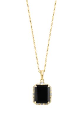 Effy 1/6 Ct. T.w. Diamond And Onyx Square Pendant Necklace In 14K Yellow Gold