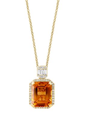Effy 1/4 Ct. T.w. Diamond And Citrine Pendant Necklace In 14K Yellow Gold