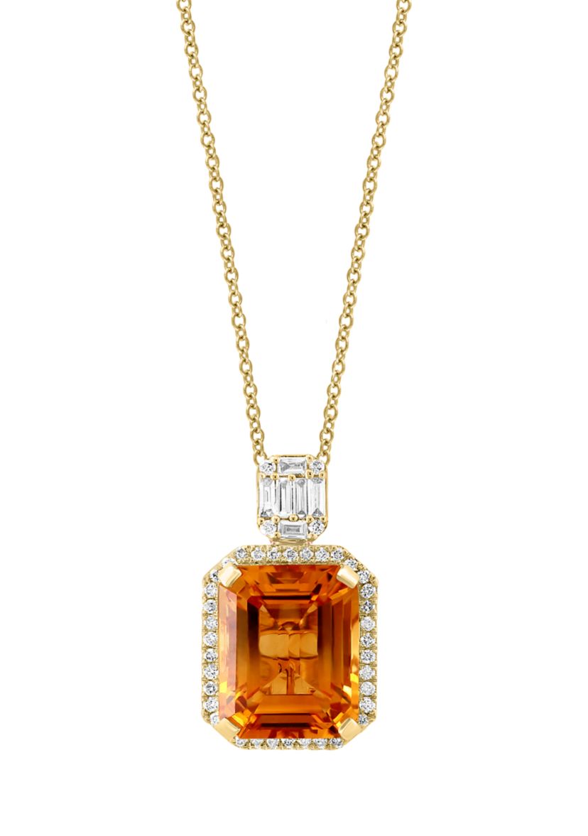 1/4 ct. t.w. Diamond and Citrine Pendant Necklace in 14K Yellow Gold