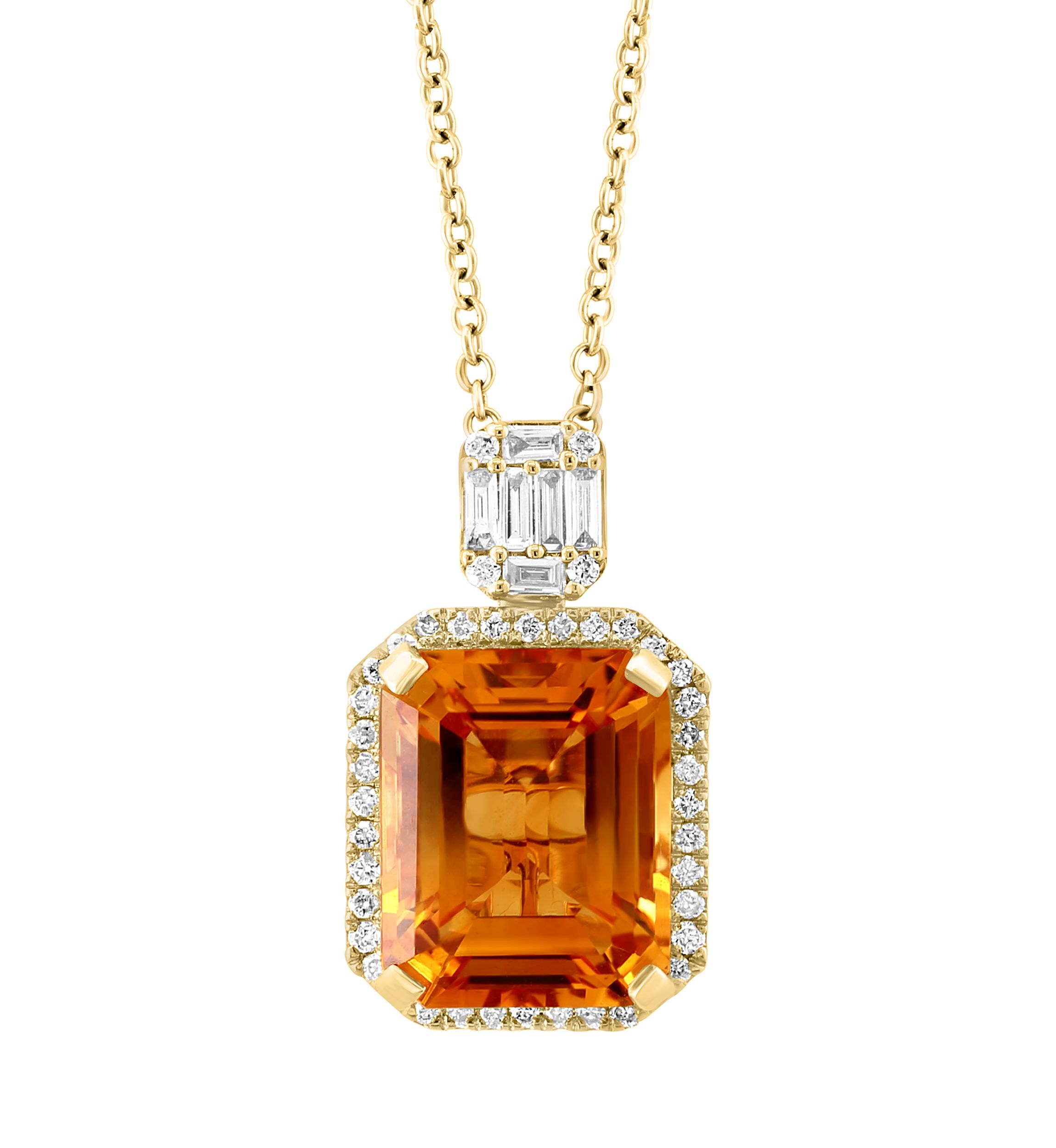 1/4 ct. t.w. Diamond and Citrine Pendant Necklace in 14K Yellow Gold
