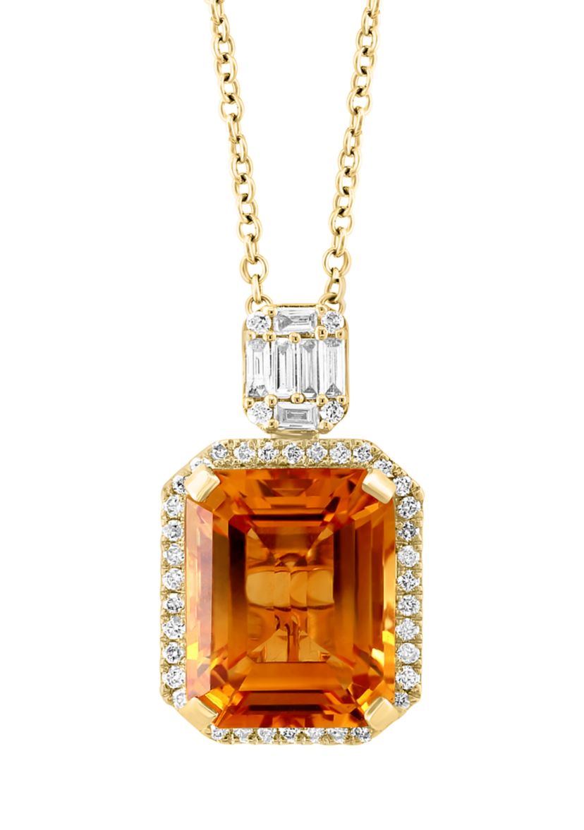 1/4 ct. t.w. Diamond and Citrine Pendant Necklace in 14K Yellow Gold