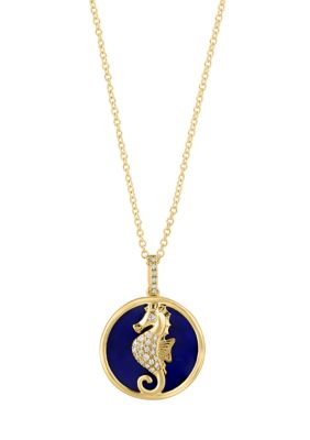 Effy Diamond And Lapis Lazuli Seahorse Pendant Necklace In 14K Yellow Gold