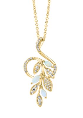 Effy 14K Yellow Gold Diamond And Opal Pendant Necklace