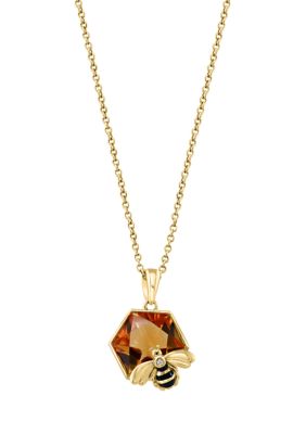 Effy Diamond And Citrine Bee Pendant Necklace In 14K Yellow Gold