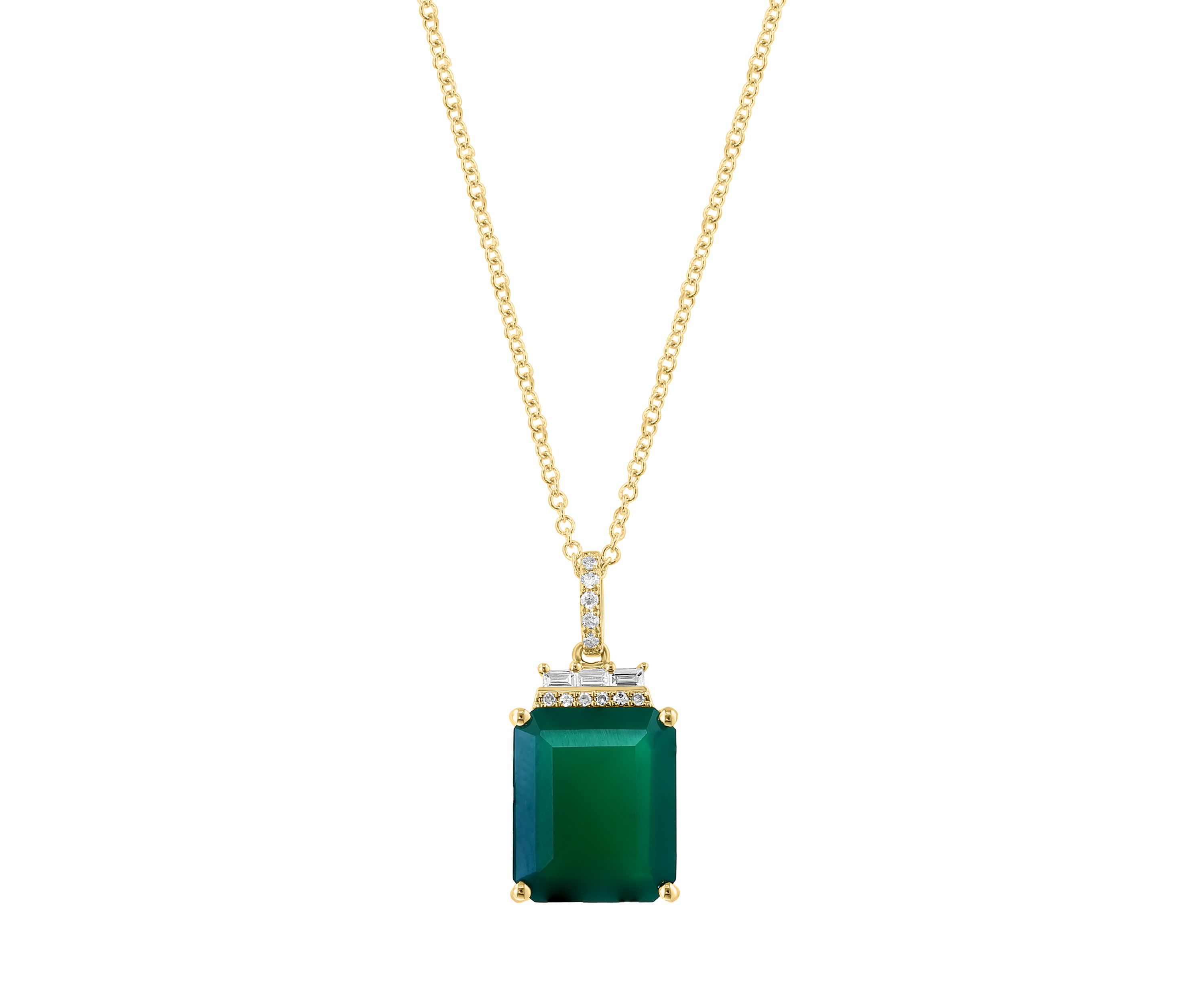 Diamond and Green Onyx Pendant Necklace in 14K Yellow Gold