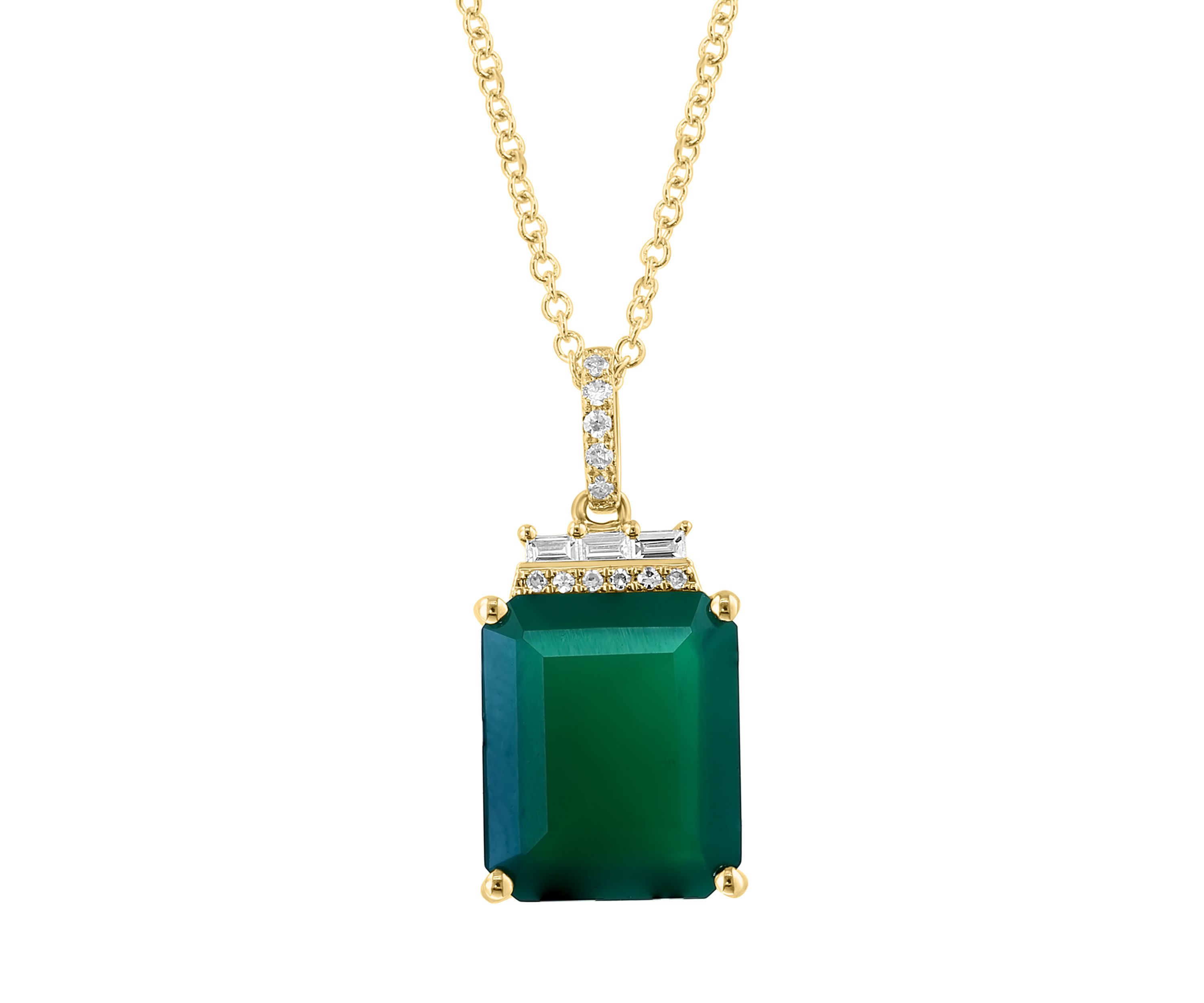 Diamond and Green Onyx Pendant Necklace in 14K Yellow Gold