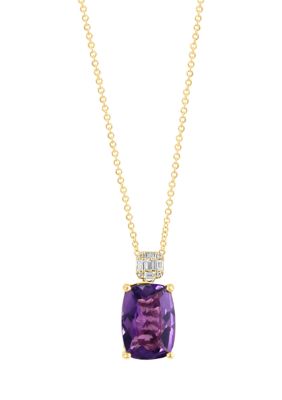 Effy 1/10 Ct. T.w. Diamond And Amethyst Pendant Necklace In 14K Yellow Gold
