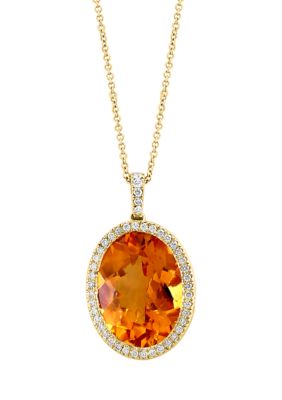 Effy 1/4 Ct. T.w. Round Diamond Citrine Pendant Necklace In 14K Yellow Gold