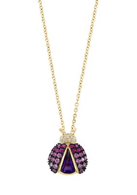 Effy Diamond, Amethyst And Pink Sapphire Ladybug Pendant Necklace In 14K Yellow Gold