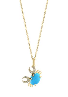 Effy 1/10 ct. t.w. Diamond, Black Diamond, and Turquoise Crab Pendant Necklace in 14K Yellow Gold, White, 16 in -  0617892248948