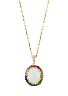 Effy Diamond, Ethiopian Opal, Sapphire, Yellow Sapphire, Pink Sapphire, Orange Sapphire, Tsavorite Pendant Necklace In 14K Yellow Gold