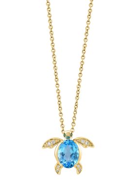 Effy Diamond, Blue Topaz And Tsavorite Turtle Pendant Necklace In 14K Yellow Gold