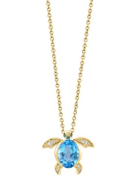 Effy® Diamond, Blue Topaz and Tsavorite Turtle Pendant Necklace in