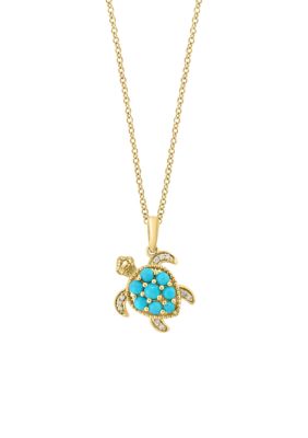 Effy Diamond, Turquoise Turtle Pendant Necklace In 14K Yellow Gold