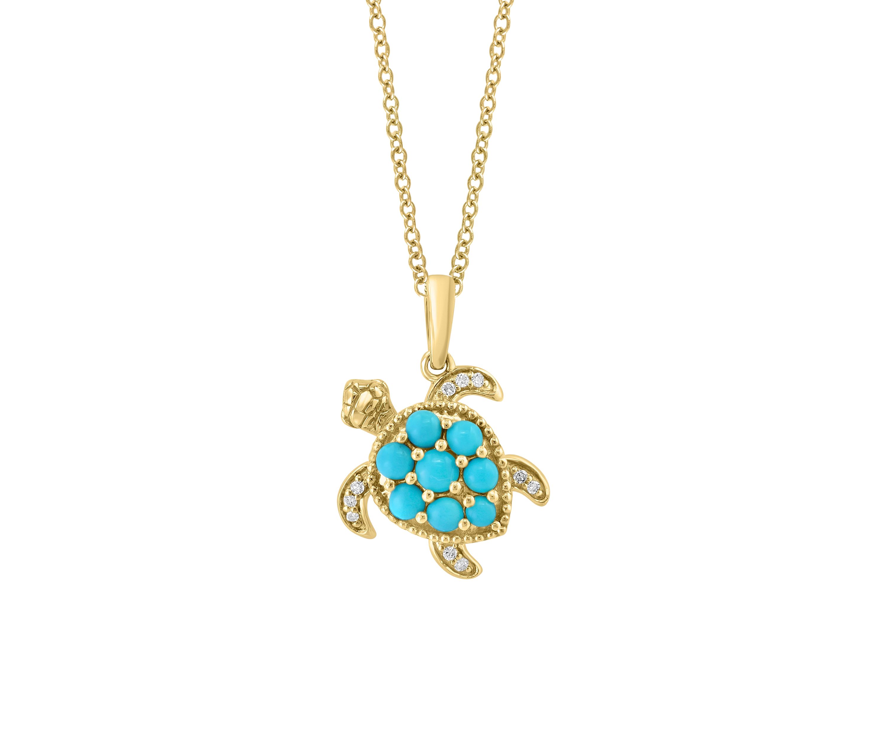 Diamond, Turquoise Turtle Pendant Necklace in 14k Yellow Gold