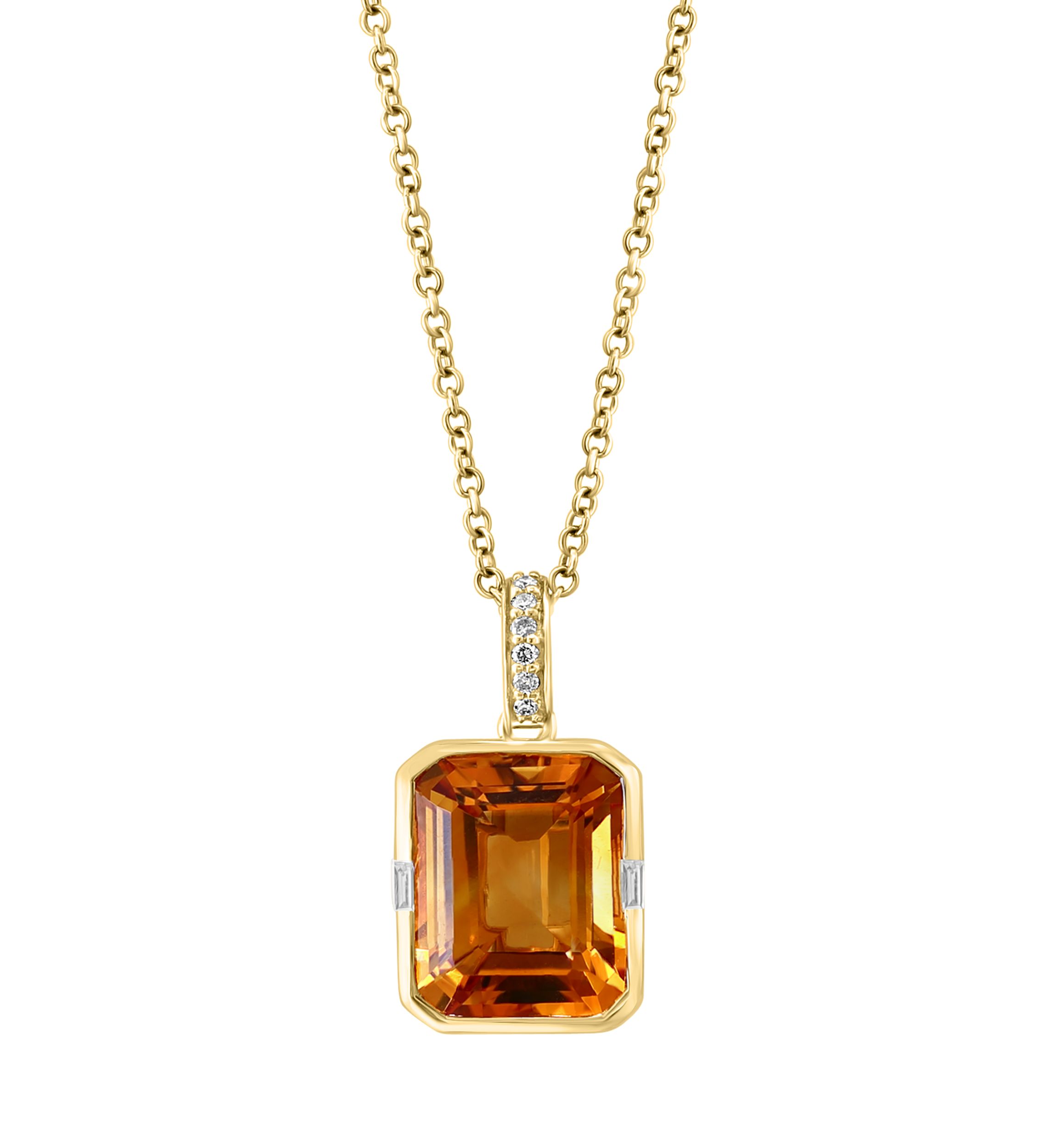 Diamond and Citrine Pendant Necklace in 14K Yellow Gold