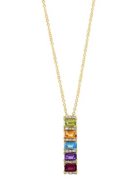 Effy 1/10 Ct. T.w. Diamond, Amethyst, Blue Topaz, Citrine, Rhodolite And Peridot Pendant Necklace In 14K Yellow Gold, 16 In -  0617892851629