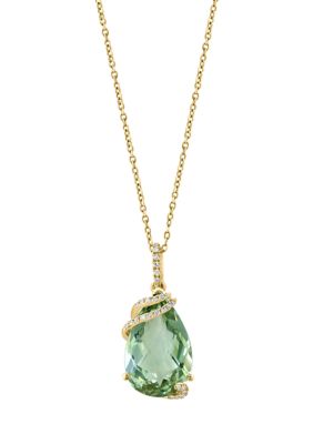 Effy 1/10 Ct. T.w. Diamond, Green Amethyst Pendant Necklace In 14K Yellow Gold
