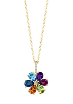 Effy Diamond Multi Flower Pendant Necklace In 14K Yellow Gold