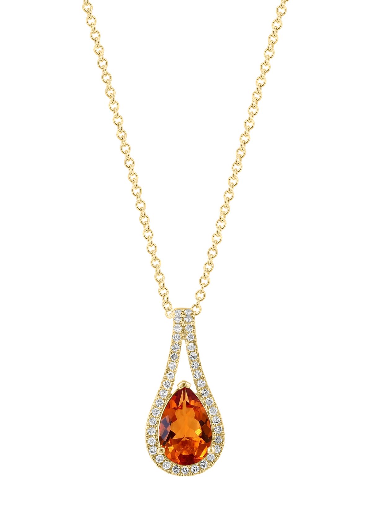 Diamond and Citrine Pendant Necklace in 14K Yellow Gold
