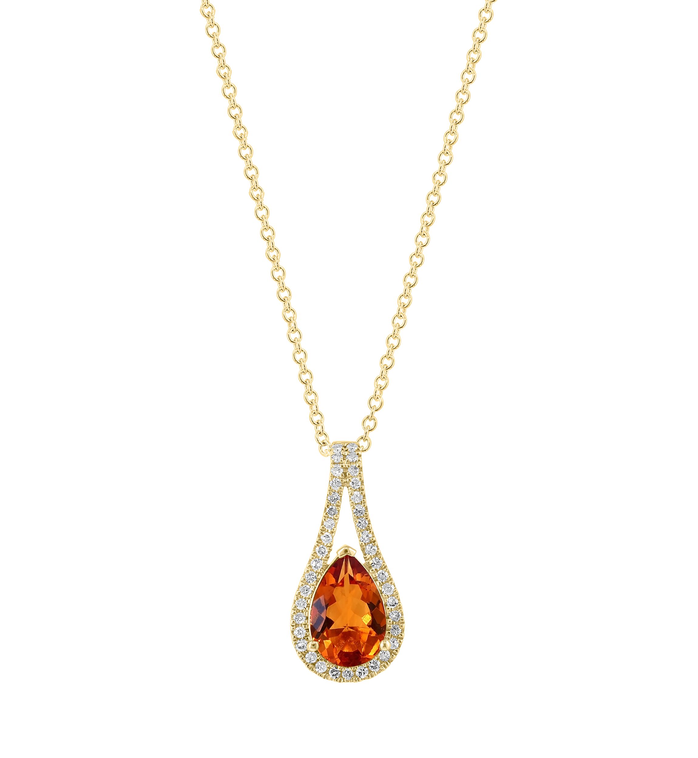 Diamond and Citrine Pendant Necklace in 14K Yellow Gold