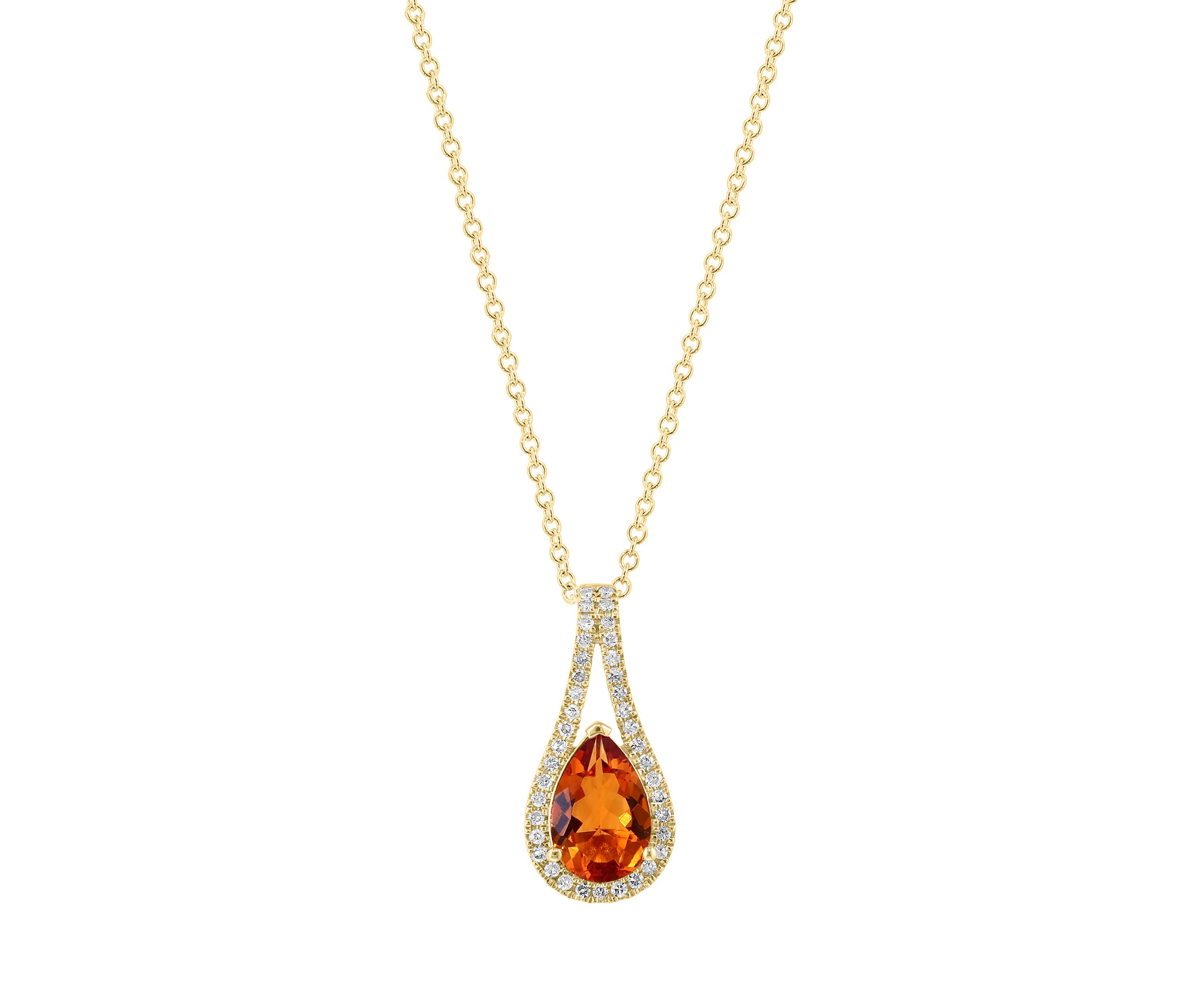 Diamond and Citrine Pendant Necklace in 14K Yellow Gold