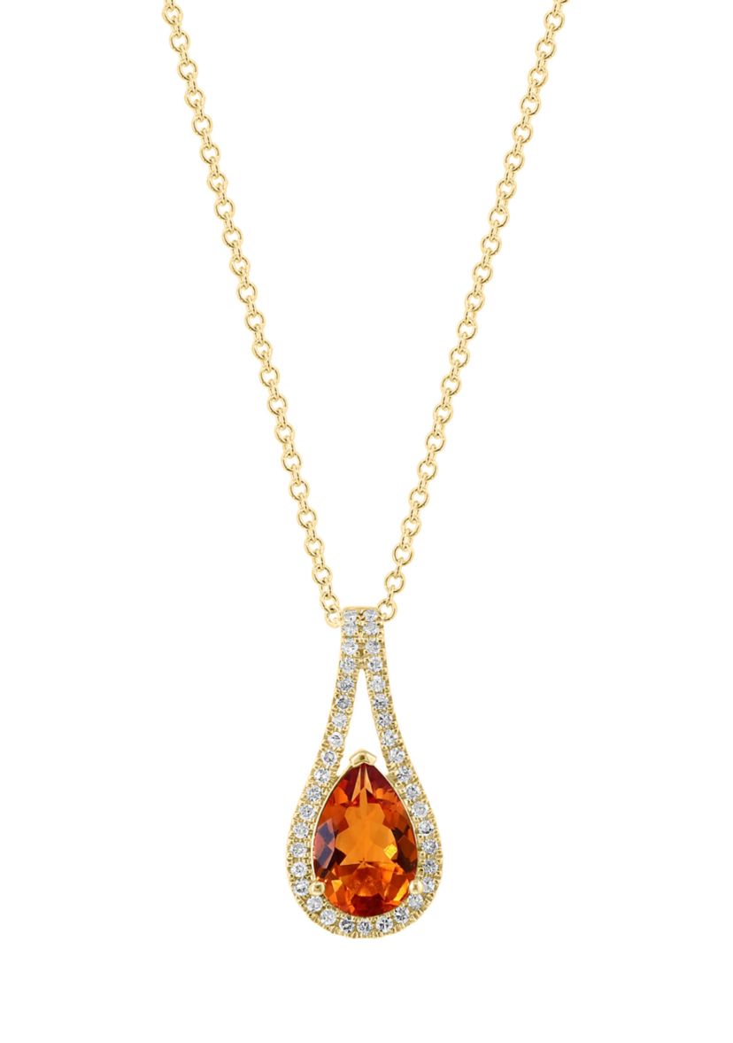 Diamond and Citrine Pendant Necklace in 14K Yellow Gold
