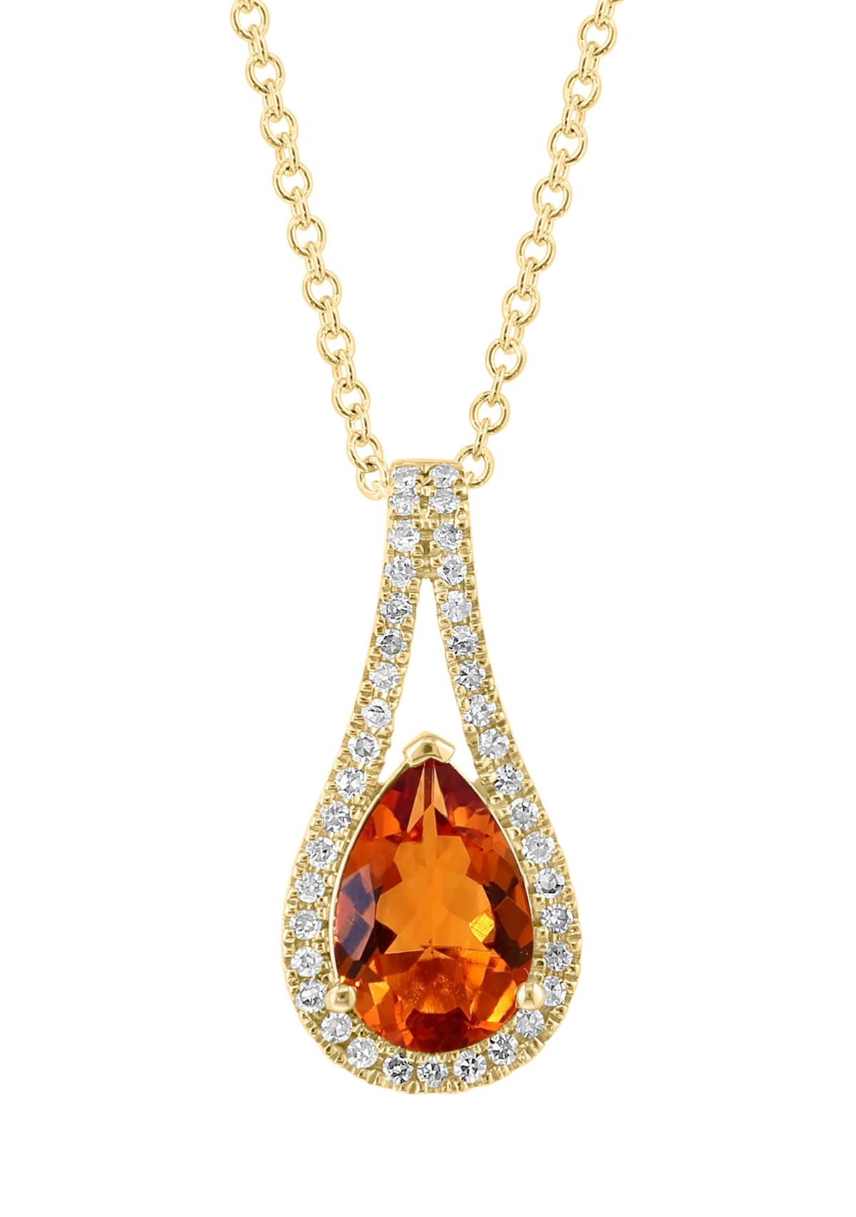 Diamond and Citrine Pendant Necklace in 14K Yellow Gold